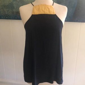 Gorgeous silky black with yellow sleeveless tunic
